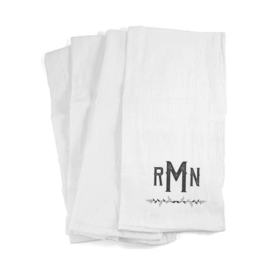 Monogram 3 letter initials design custom printed on kitchen towels.