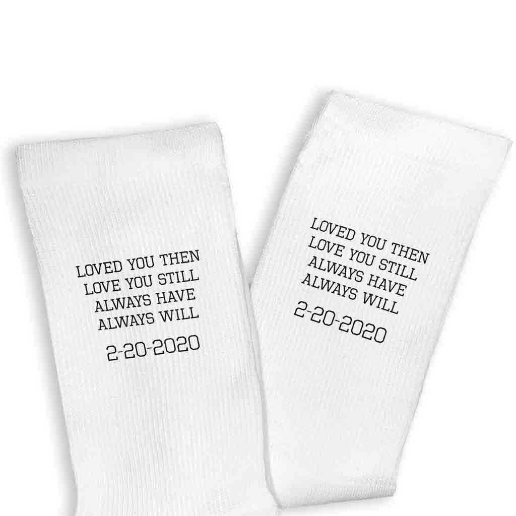 Personalized wedding anniversary custom printed socks personalized with your wedding date.
