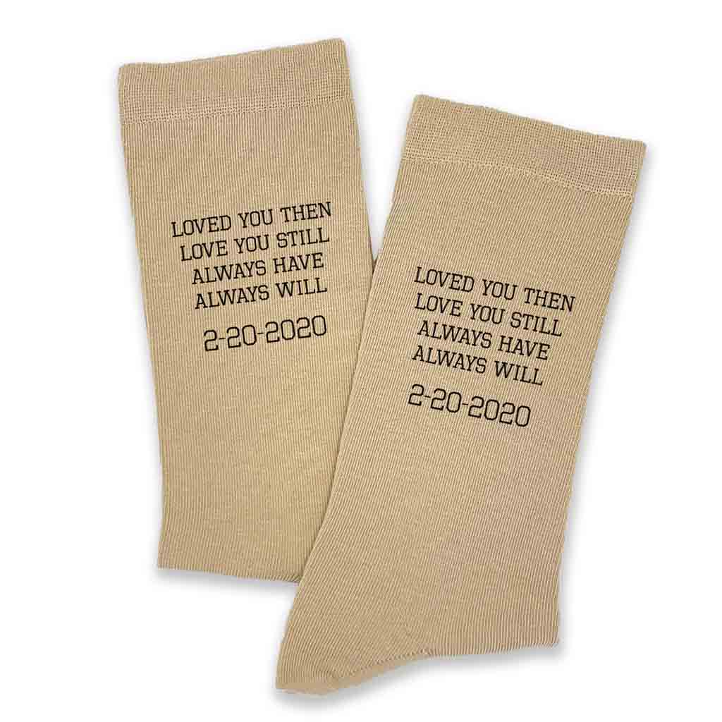2 year anniversary tan socks personalized with a wedding date