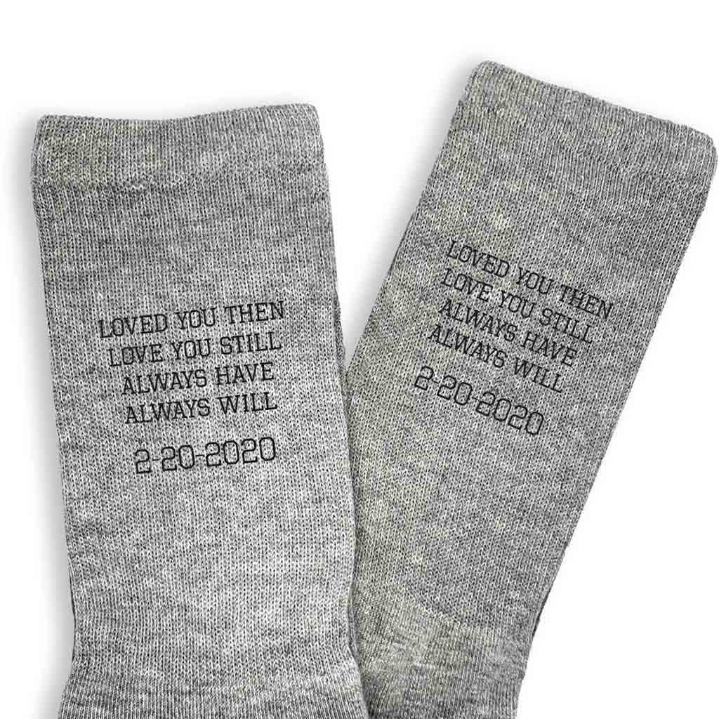 Personalized wedding anniversary custom printed socks personalized with your wedding date.