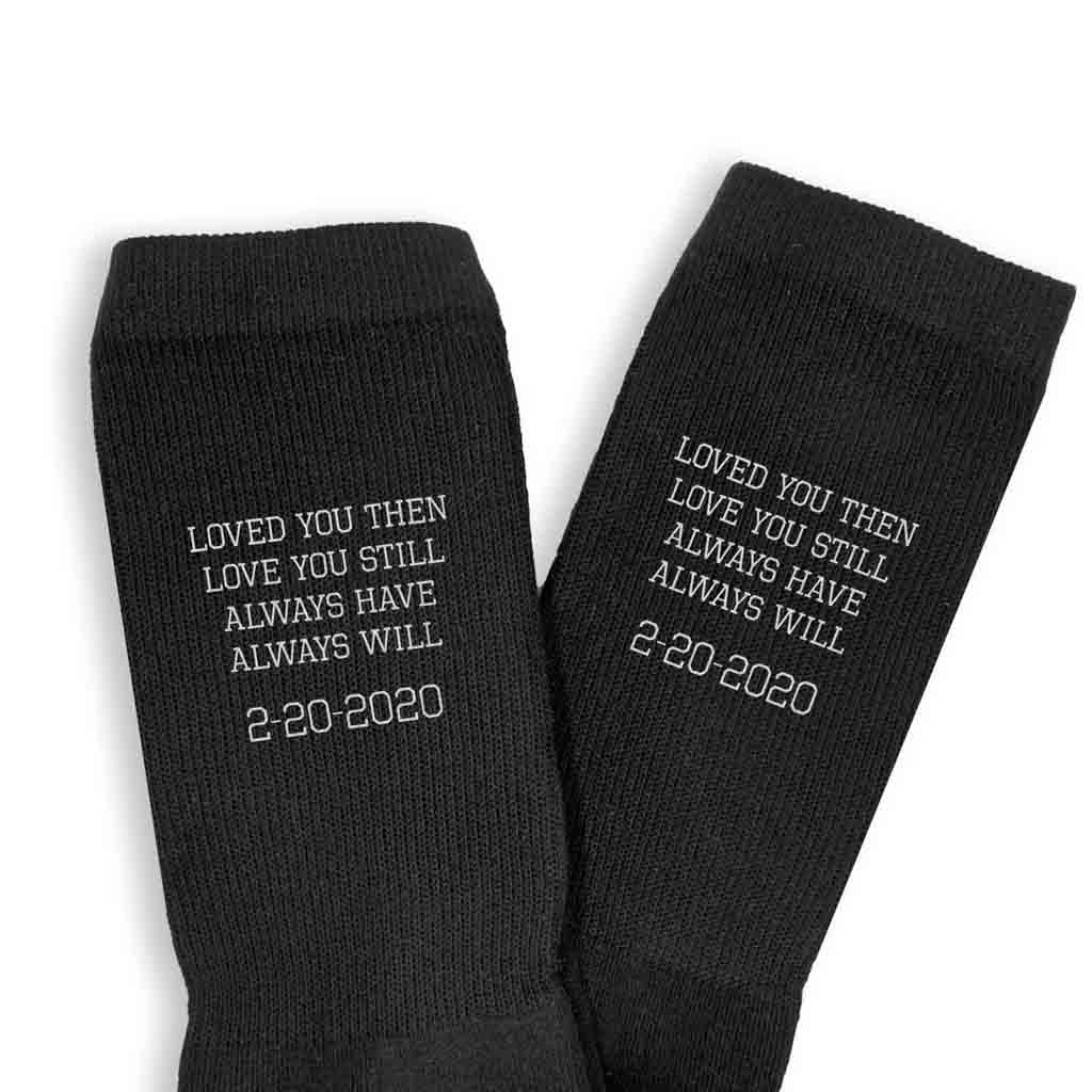 Personalized wedding anniversary custom printed socks personalized with your wedding date.