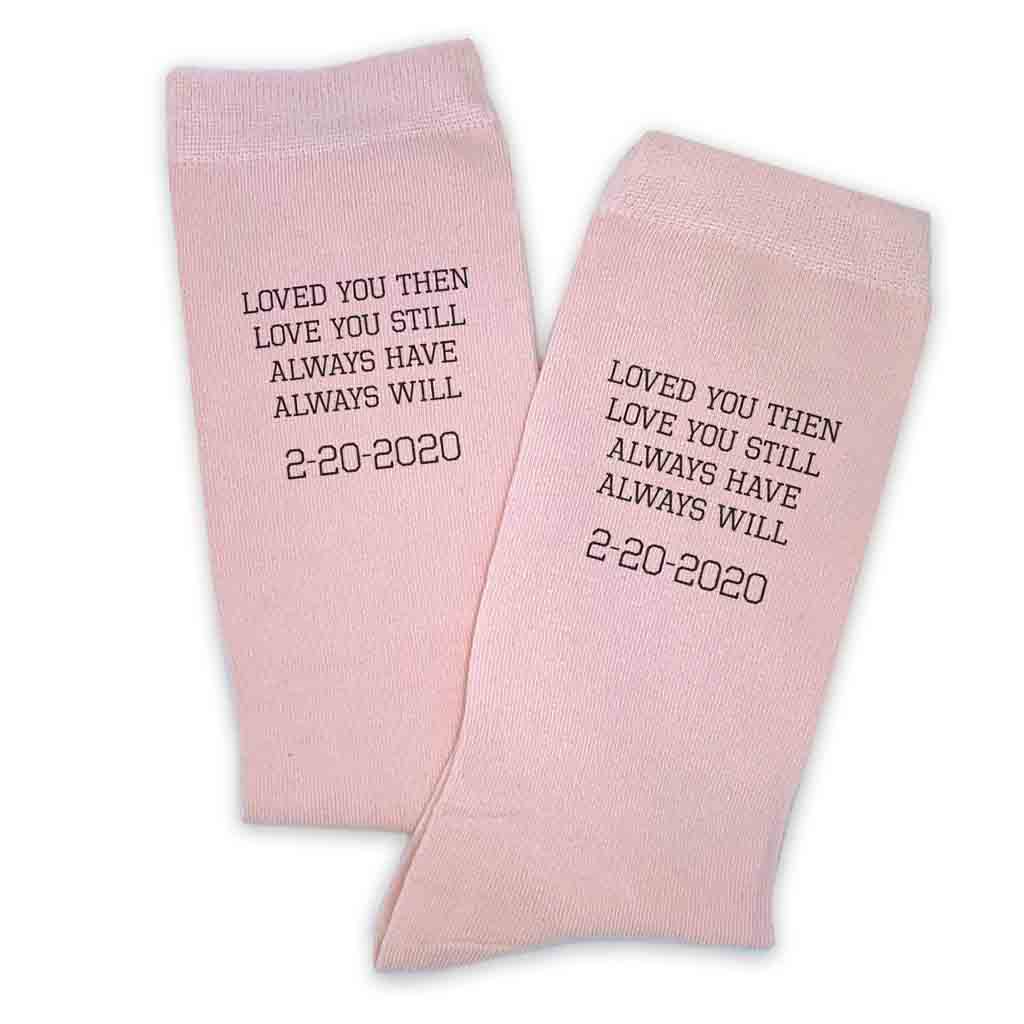 2 year anniversary blush pink socks personalized with a wedding date