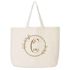 Large monogrammed bridesmaid tote bag personalized with a floral theme design.