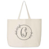 Super cute large monogrammed bridesmaid tote bag personalized with a floral theme design.