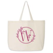 Large monogrammed bridesmaid tote bag personalized with a floral theme design.