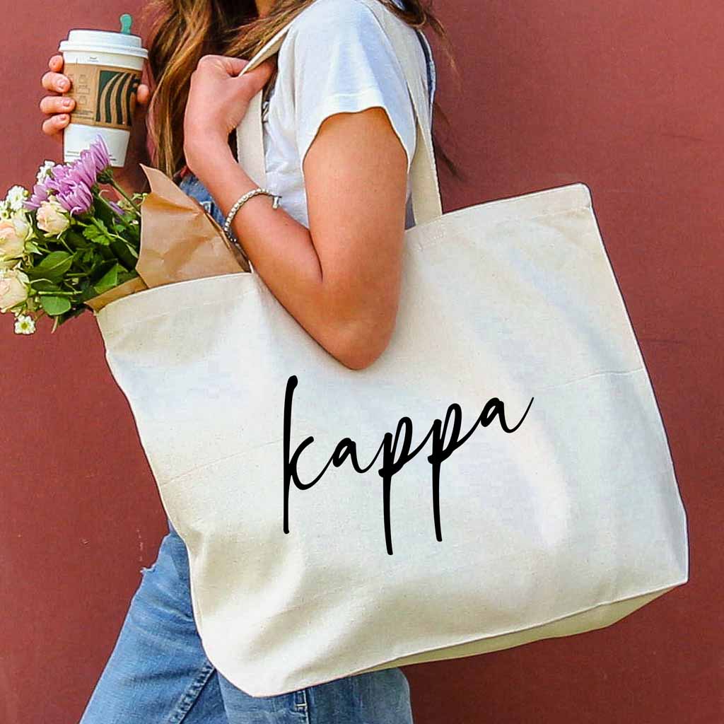 Kappa  sorority nickname custom printed on roomy canvas tote bag is a great accessory for your college years.
