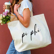 Pi Phi sorority nickname custom printed on roomy canvas tote bag is a great accessory for your college years