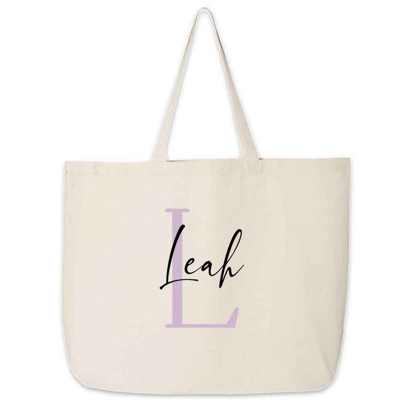 Cute tote bag for the bridal party custom printed with your name and monogram.