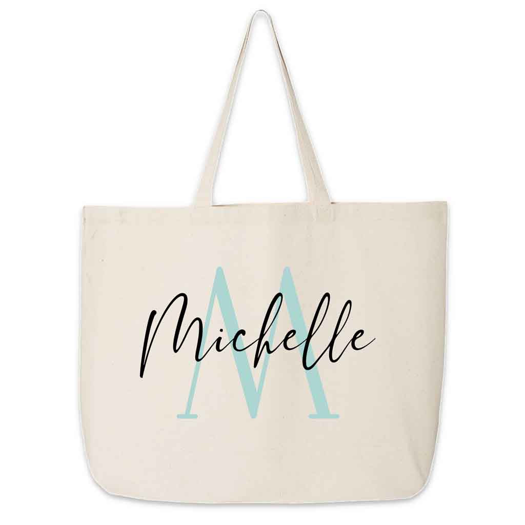 Super cute tote bag for the bridal party personalized with your name and initial.