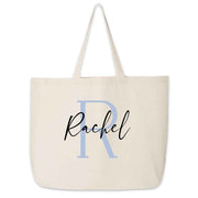Roomy canvas tote bag for the bridal party personalized with your name and monogram.
