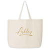 Cute canvas tote bag for the bridal party personalized with a stylized name and design.