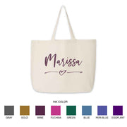 Roomy canvas tote bag for the bridal party personalized with your name and wedding role.