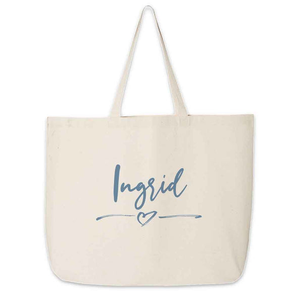 Cute canvas tote bag for the bridal party personalized with your name.