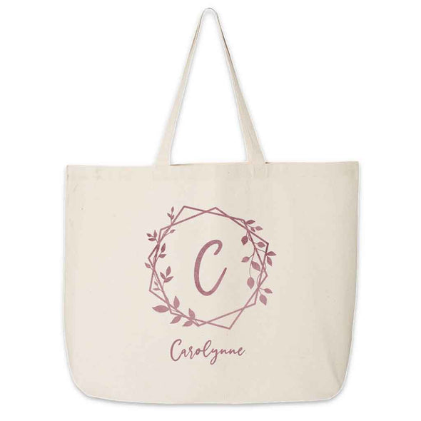 Cute tote bag for the bridal party personalized with your name and monogram.
