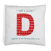 White pillow cover digitally printed with cute holiday design and personalized with your initial and names.