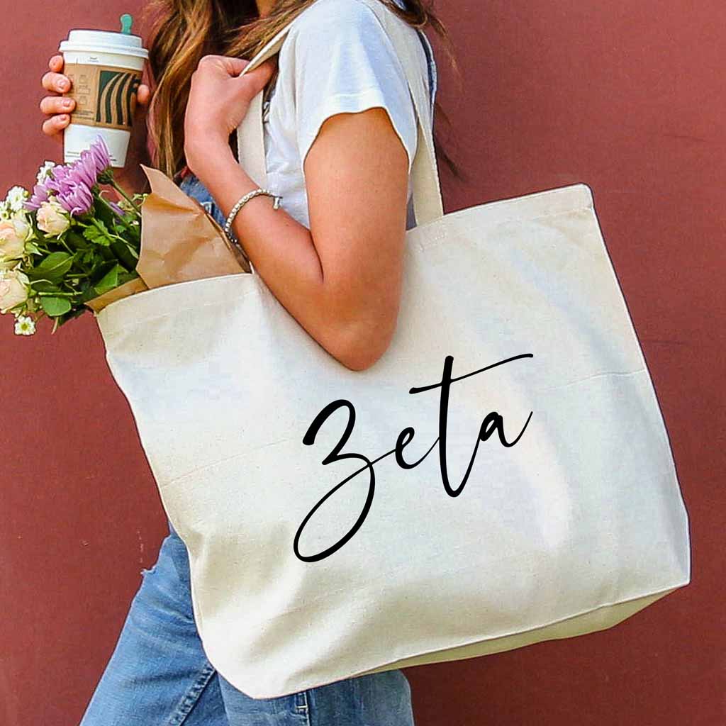 Zeta sorority nickname custom printed on roomy canvas tote bag is a great accessory for your college years