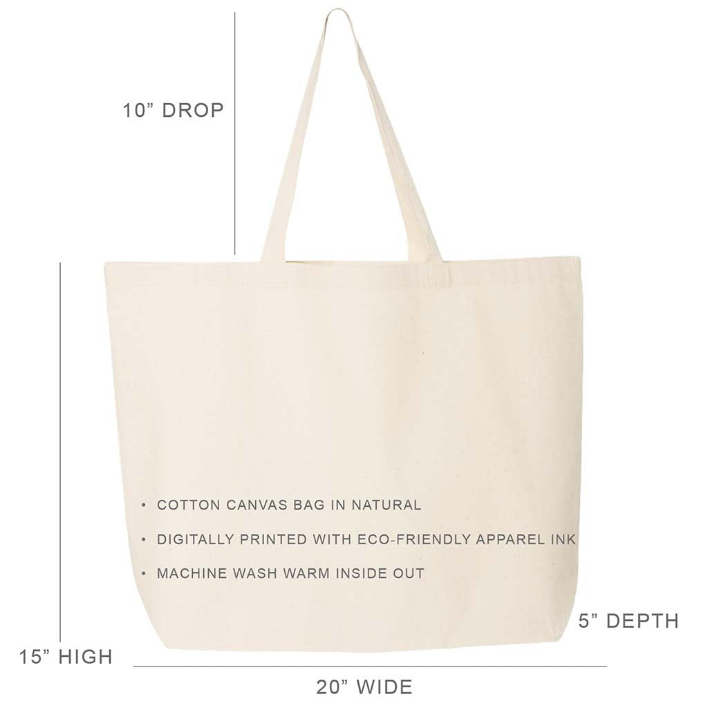 Tote bag sizing chart.