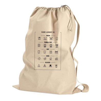 Custom printed canvas laundry bag with laundry 101 how to do.