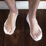 Funny socks for men digitally printed feet image on the top of white cotton no show socks.