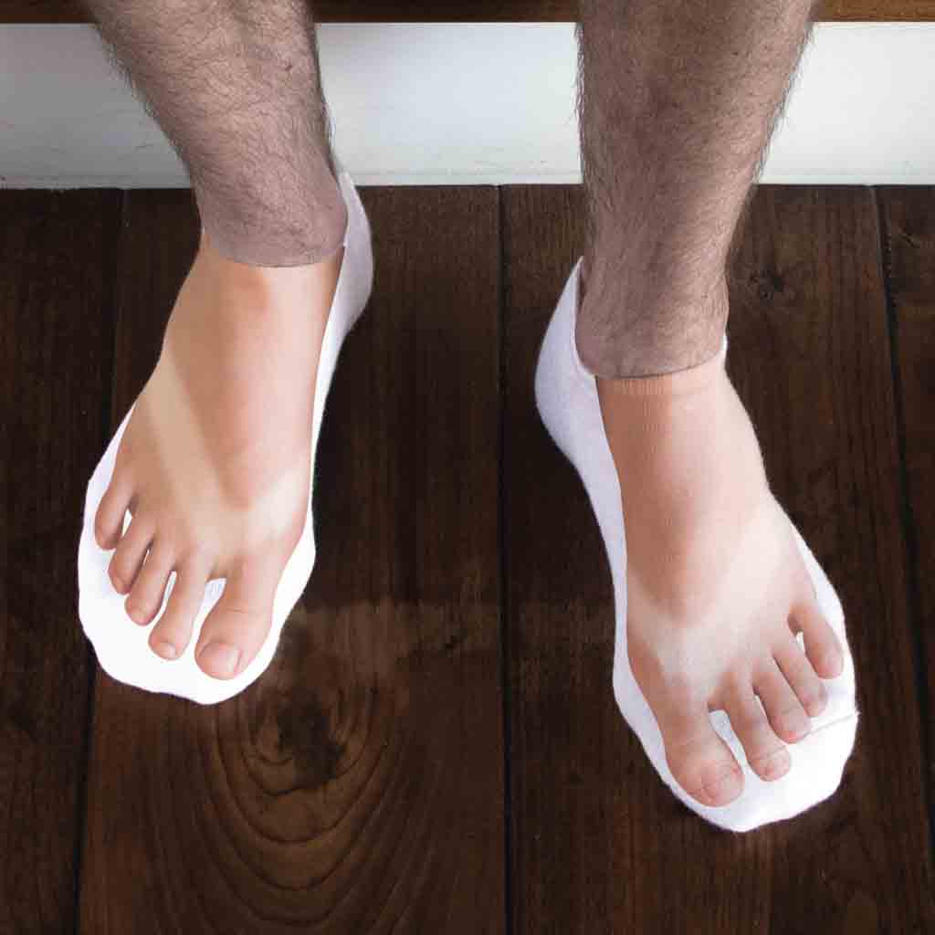 Funny socks for men digitally printed feet image on no show socks.