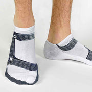 Mens sandal socks custom printed on the top of the white cotton no show socks with classic or gripper soles.