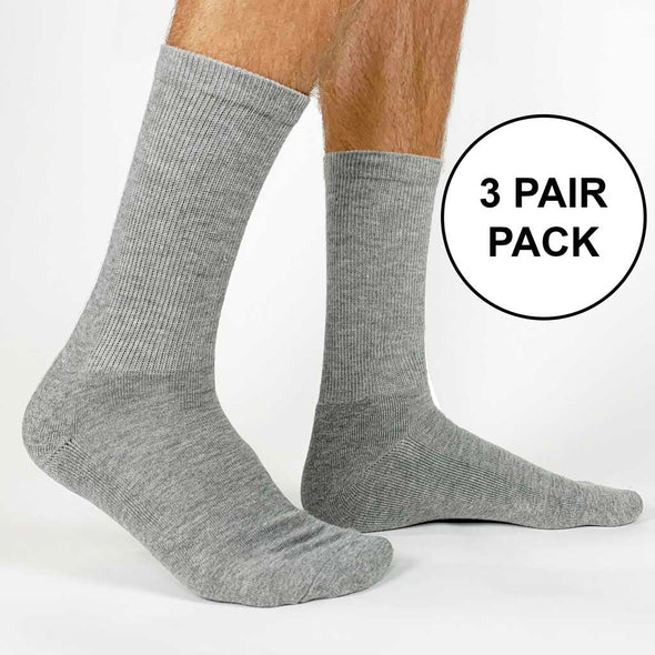 Sockprints heather gray basic cotton ribbed crew socks blank as is sold in a three pair pack same size and color.
