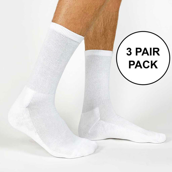 Sockprints basic white cotton ribbed crew socks blank as is sold in a three pair pack same size and color by sockprints.
