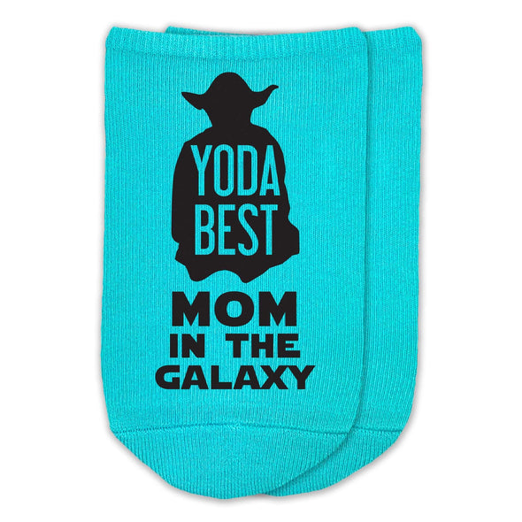 Yoda best mom in the galaxy custom printed on the top of the no show socks.