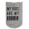 My kids are my cardio custom printed on no show socks.