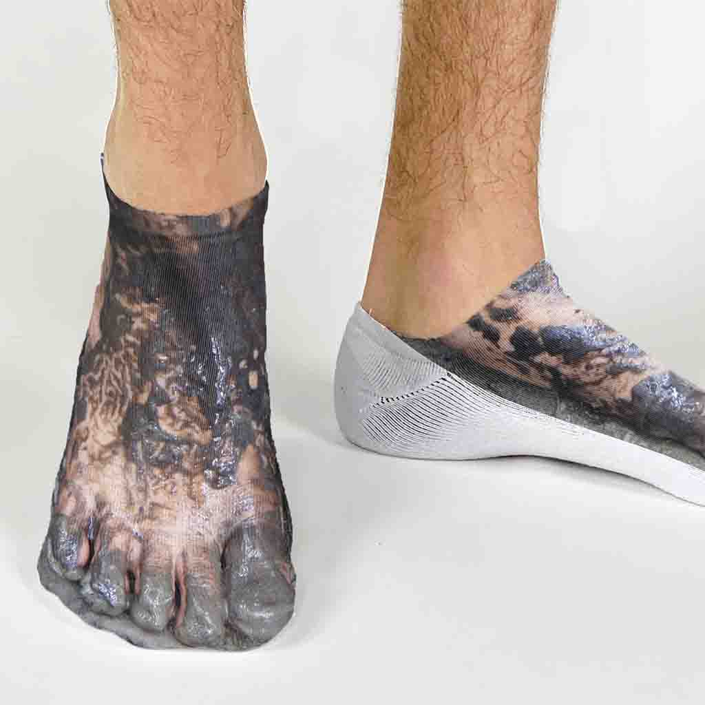 Muddy feet no show cotton socks digitally printed with muddy feet design by sockprints.