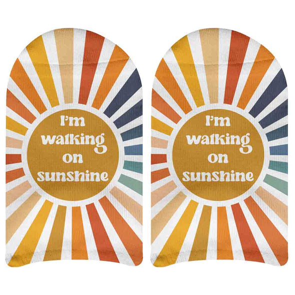 I'm Walking on Sunshine design bu sockprints digitally printed on no show socks.