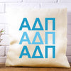 ADP sorority letters digitally printed in sorority colors on white or natural cotton throw pillow cover makes a great affordable gift idea.