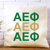 AEP sorority letters digitally printed in sorority colors on white or natural cotton throw pillow cover makes a great affordable gift idea.