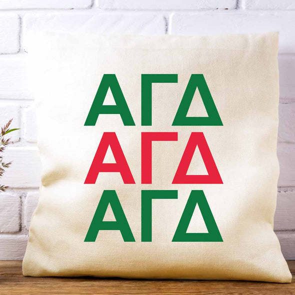 AGD sorority letters digitally printed in sorority colors on white or natural cotton throw pillow cover makes a great affordable gift idea.