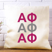 Alpha Phi  sorority letters digitally printed in sorority colors on throw pillow cover.