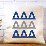 Delta Delta Delta sorority letters digitally printed in sorority colors on white or natural cotton throw pillow cover makes a great affordable gift idea.