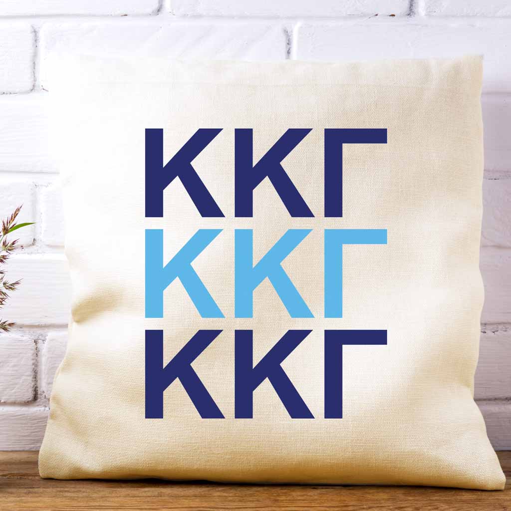 Kappa Kappa Gamma sorority letters digitally printed in sorority colors on white or natural cotton throw pillow cover makes a great affordable gift idea.