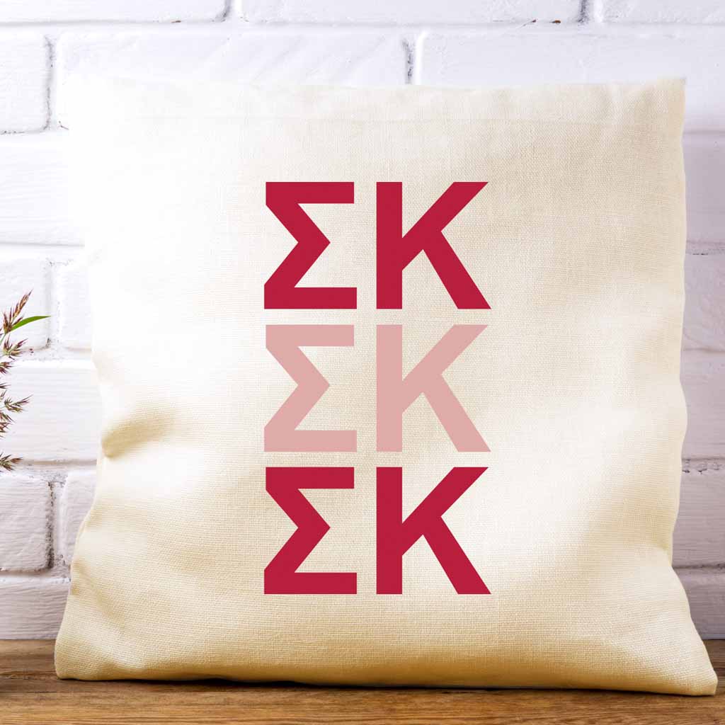 Sigma Kappa sorority letters digitally printed in sorority colors on white or natural cotton throw pillow cover makes a great affordable gift idea.
