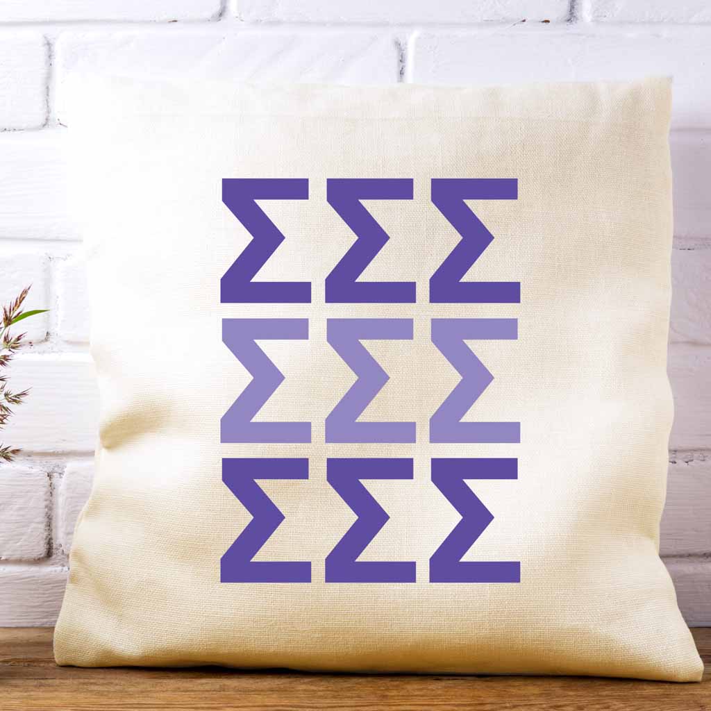 Sigma Sigma Sigma sorority letters digitally printed in sorority colors on white or natural cotton throw pillow cover makes a great affordable gift idea.