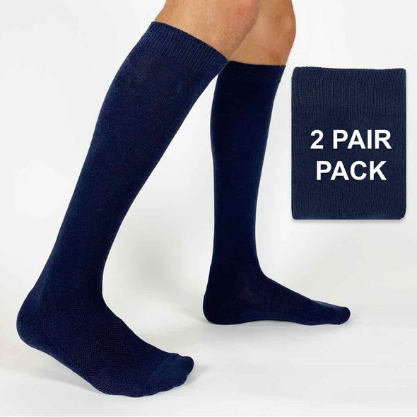 Solid navy knee high socks for men, great sport sock on sale. Great socks for dodge ball, kick ball, soccer, and other sports team socks