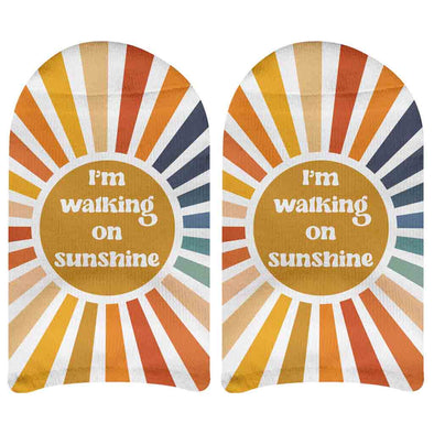 I'm walking on sunshine self affirmation design digitally printed on no show socks.