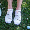Custom printed comfy white cotton blend no show golf socks with cotton comfort, keeping feet happy through a round of golf.