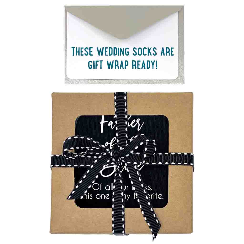 Exclusive gift wrap bundle included with father of the bride design by socksprints custom printed wedding socks.