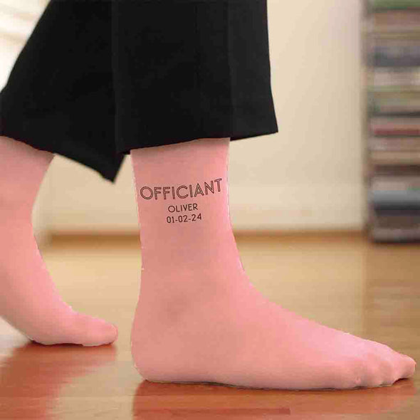 Personalized with your wedding date and wedding role, these custom wedding socks are simple and stylish accessory to go with any wedding theme.