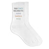 This Dad belongs to and his kids names digitally printed on the side of the socks.