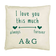 Love you always and forever digitally printed on throw pillow cover and personalized with your initials.