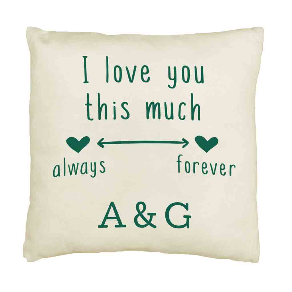 Love you always and forever digitally printed on throw pillow cover and personalized with your initials.