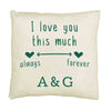 Love you always and forever digitally printed on throw pillow cover and personalized with your initials.