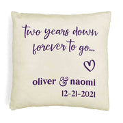 Accent throw pillow cover digitally printed with two year anniversary design and your names and date.