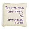 Accent throw pillow cover digitally printed with two year anniversary design and your names and date.